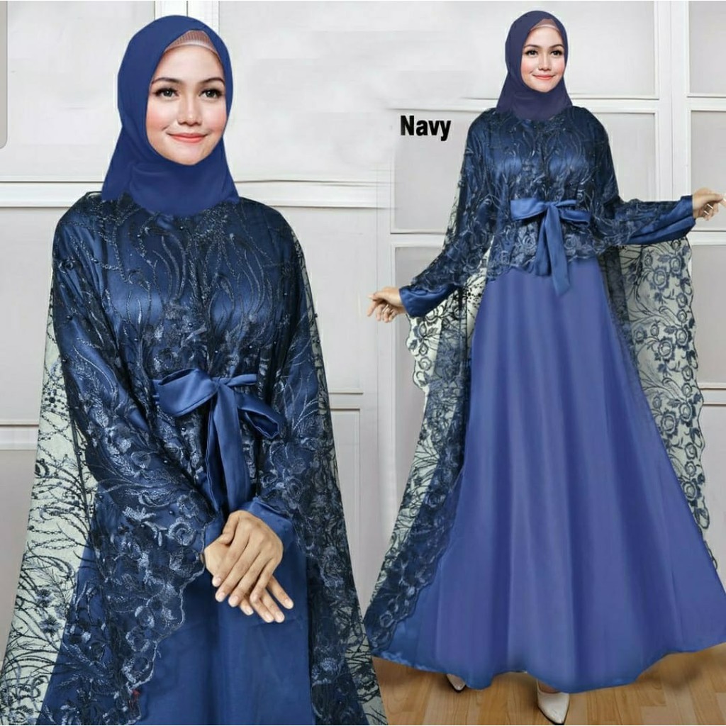 HOPYLOVY - Maxi Dress Wanita Aminah Cape Brukat