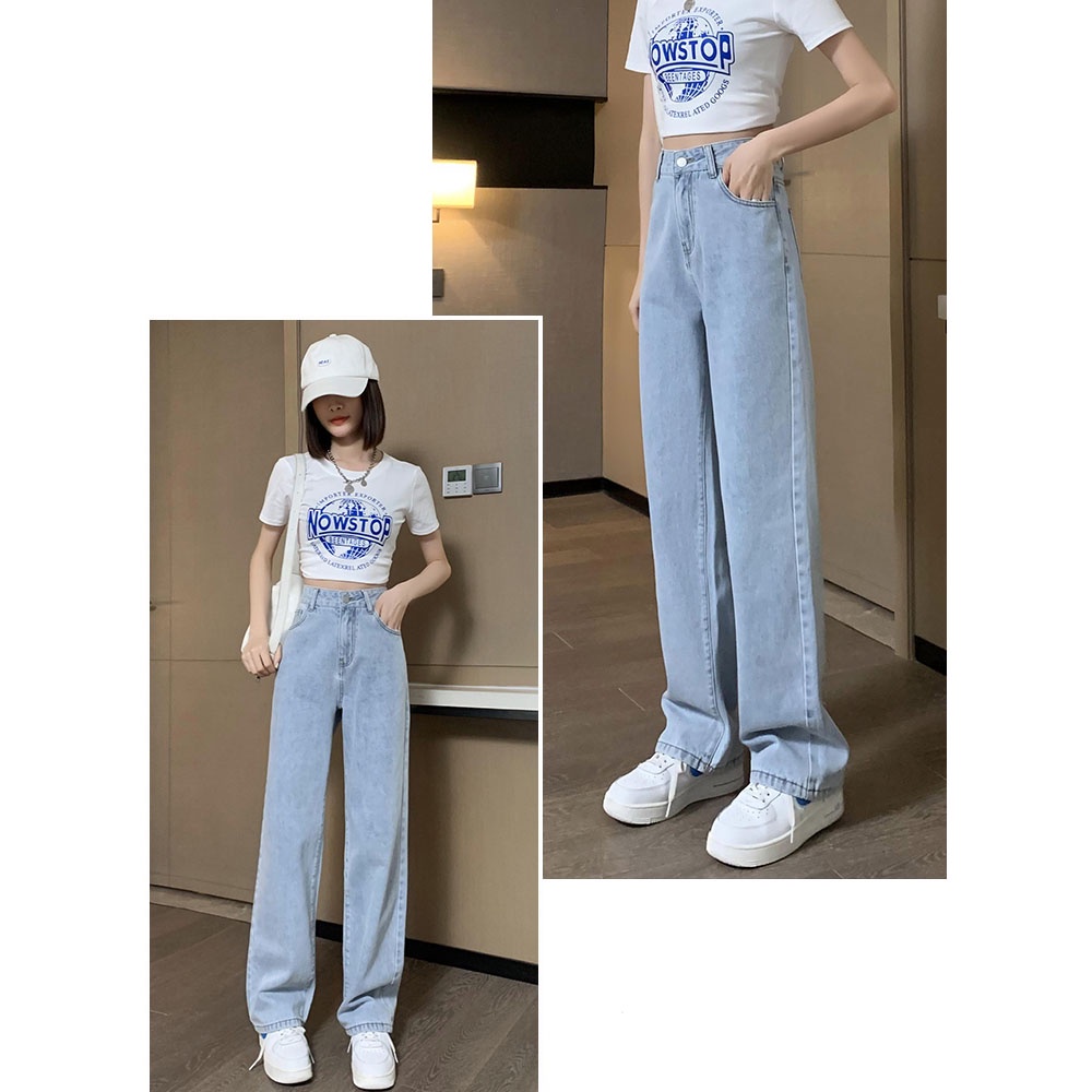 Highwaist Kulot Jeans Wanita Loose / Biru Celana Panjang Jeans Wanita