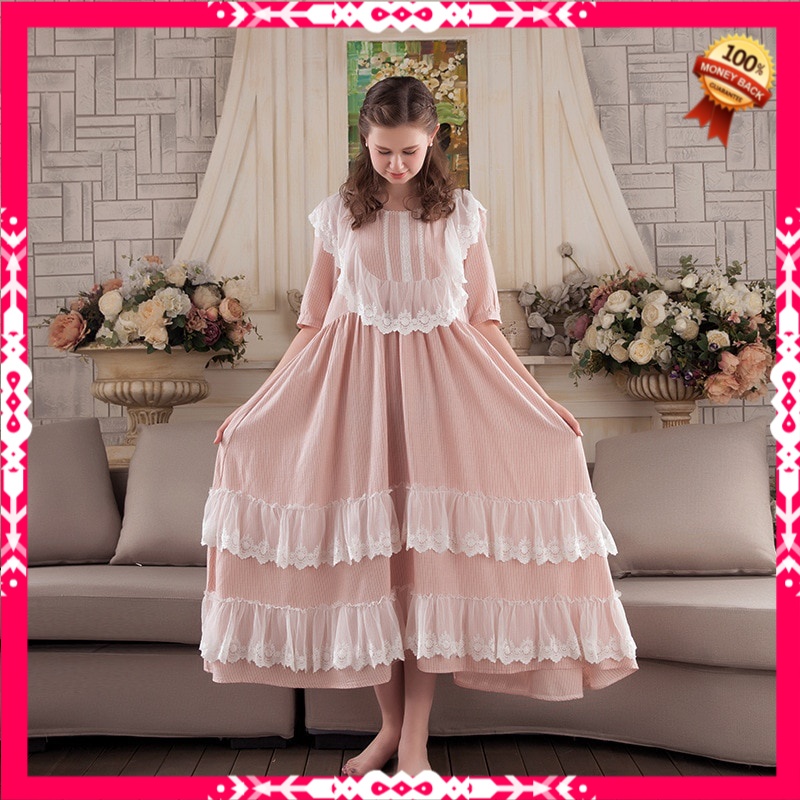 Baju Tidur Wanita Dewasa Import Princess Sleepwear Women Cotton Night Dress Lace Nightdress Girl Pei