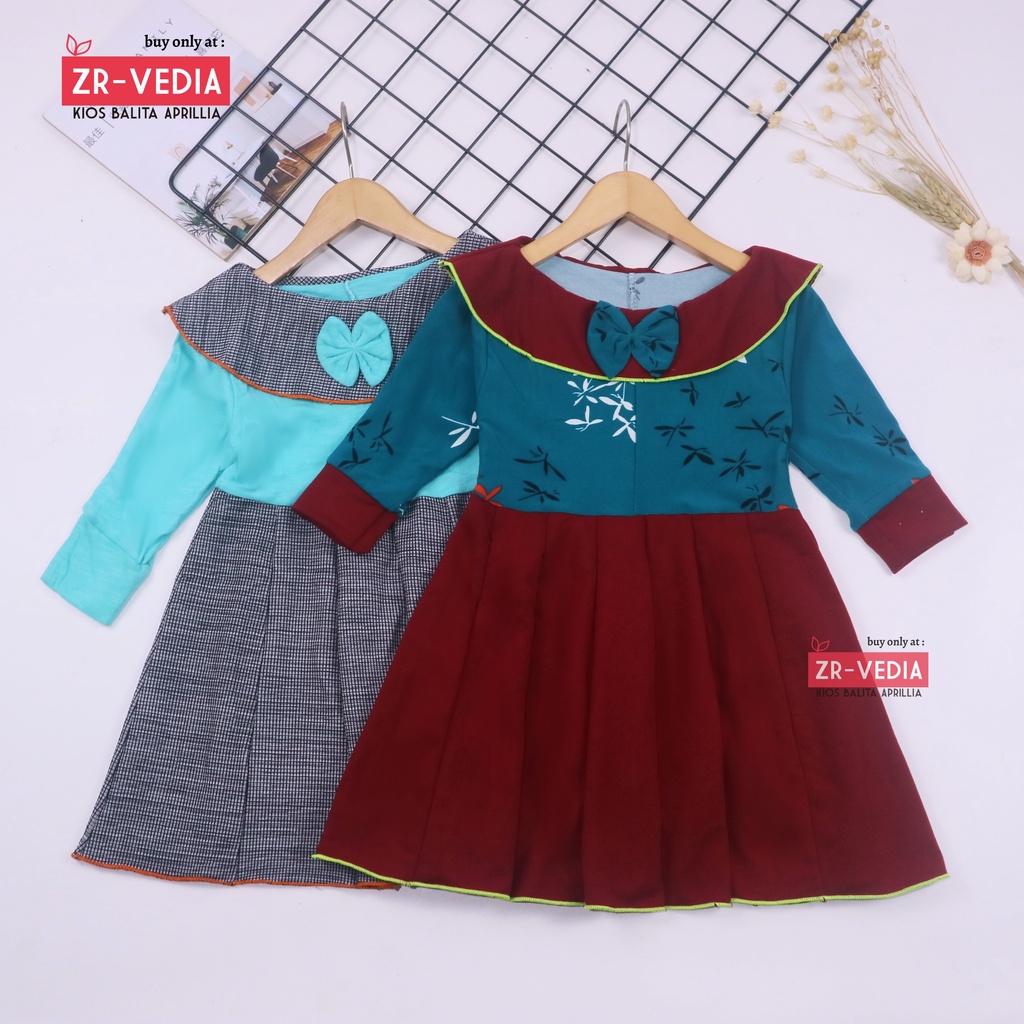 Dress Yumna uk 1-6 Tahun / IMPORT Dres Lengan Panjang Baju Anak Perempuan Pakaian Grosir Gaun Pesta