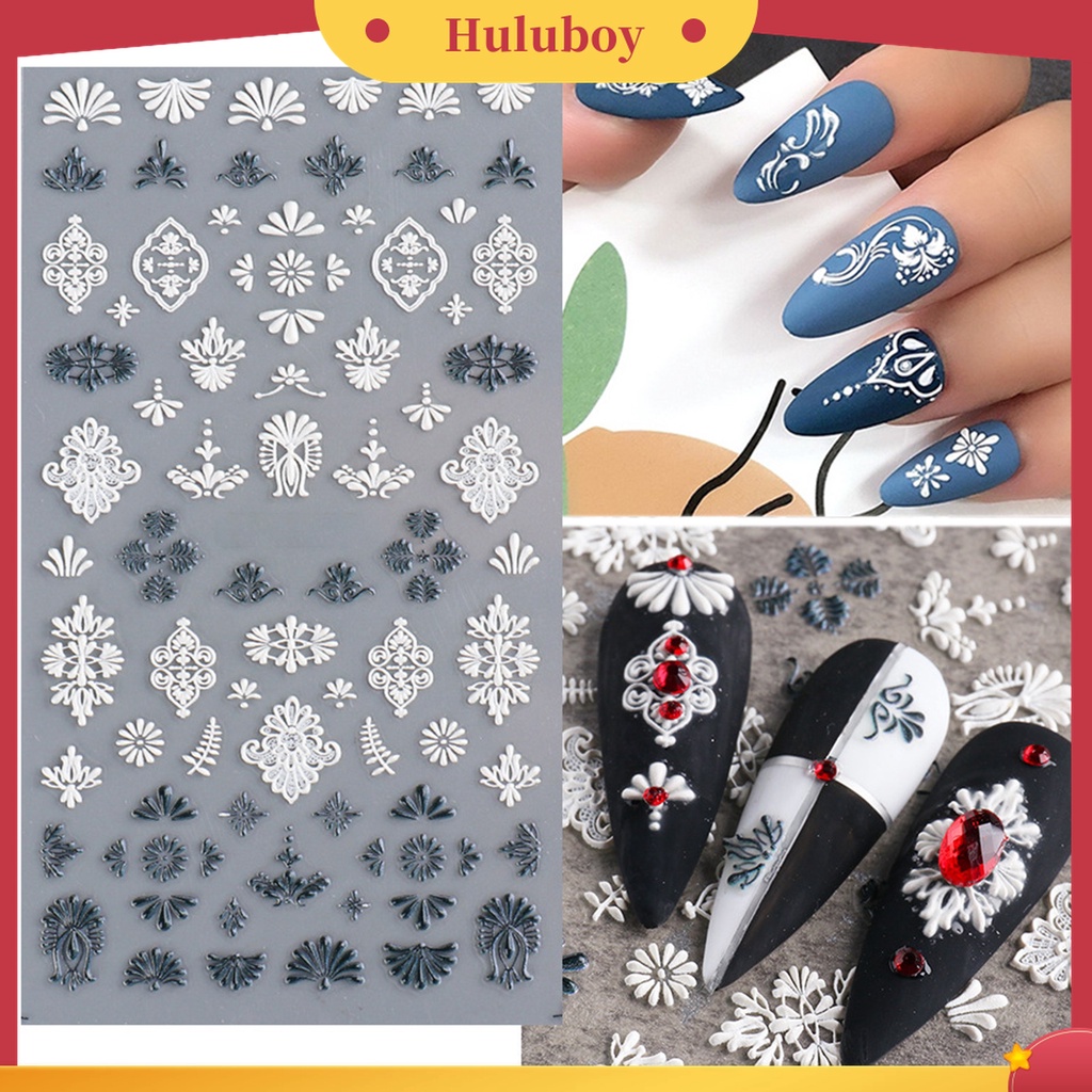 Huluboy Huluboy♡ Stiker Kuku Motif Lace Bunga Ultra Tipis Untuk Nail Art