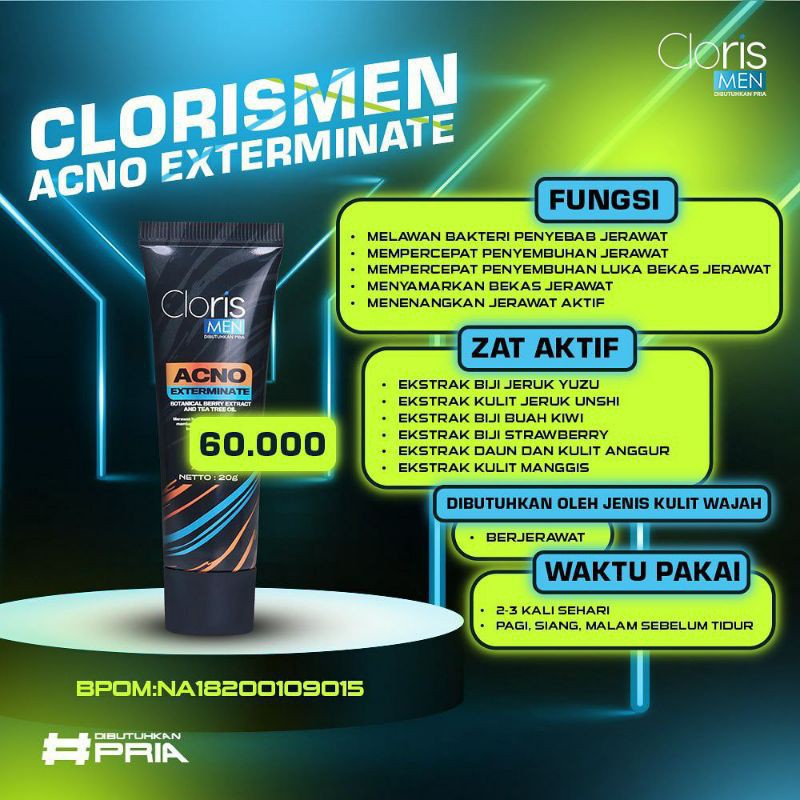 Clorismen Acno Exterminate Gel Krim Jerawat Cloris Men Official Original C8