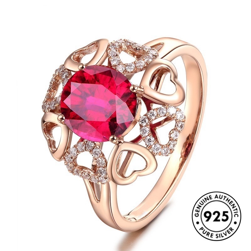 Cincin Sterling Silver 925 Dengan Ruby Bentuk Hati Warna Rose Gold Untuk Wanita