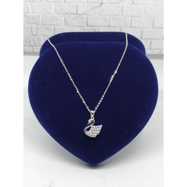 KALUNG PERAK ASLI SILVER 925 LAPIS EMAS/KALUNG RANTAI NORI VENSY KECIL+LIONTIN SWAN MATA PUTIH/ASLI SILVER/FASHION WANITA