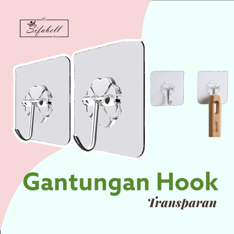 Gantungan HOOK Tempel Transparan Hanger Besi Cantelan Dinding Serbaguna