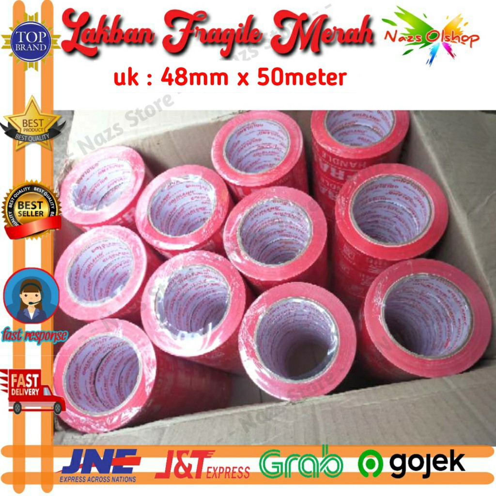 Lakban Fragile merah Goldland Segel Jangan Dibanting 48 mm x 50 meter