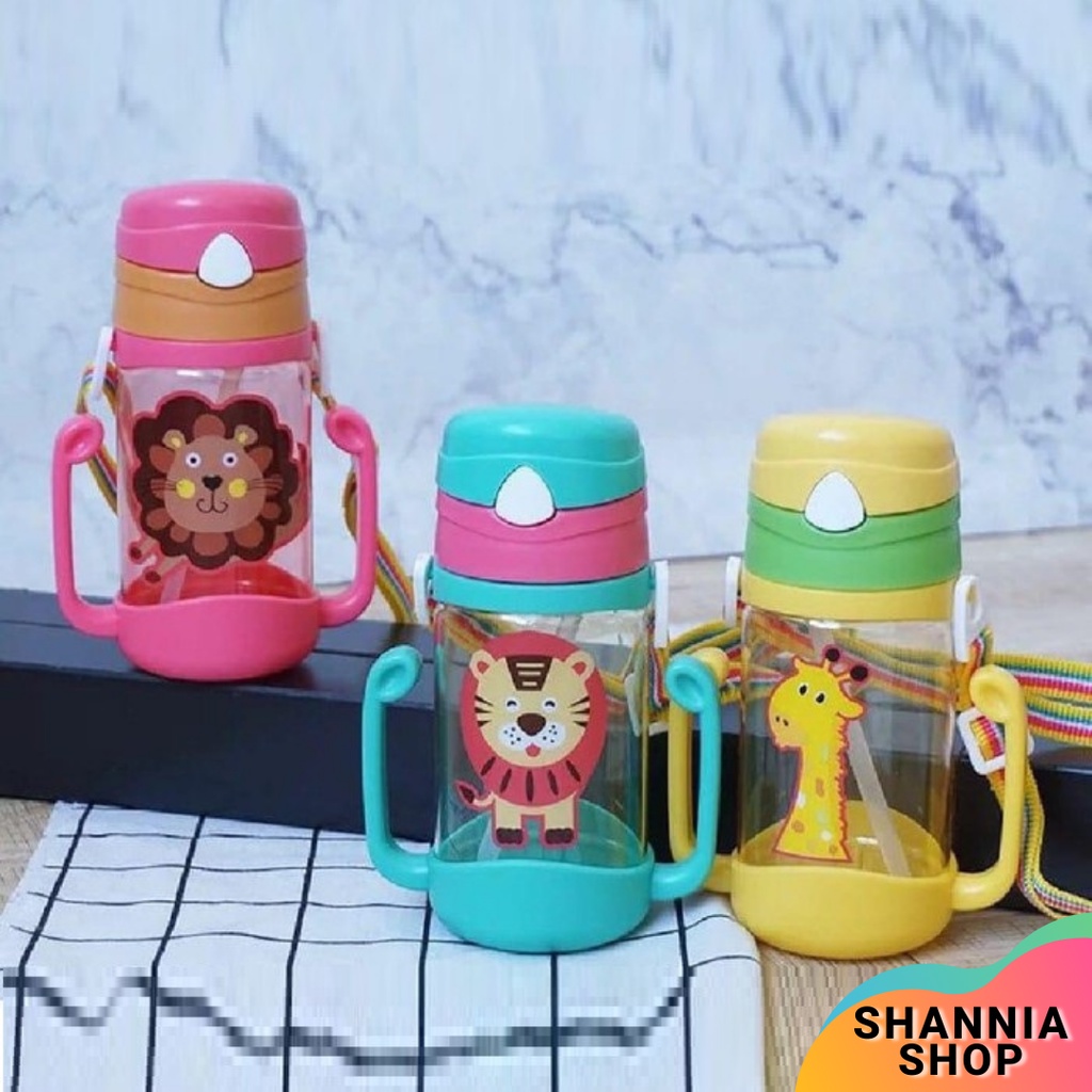 H095 Botol Air Minum Anak Clip On Motif Hewan 450ml - Botol Air Minum