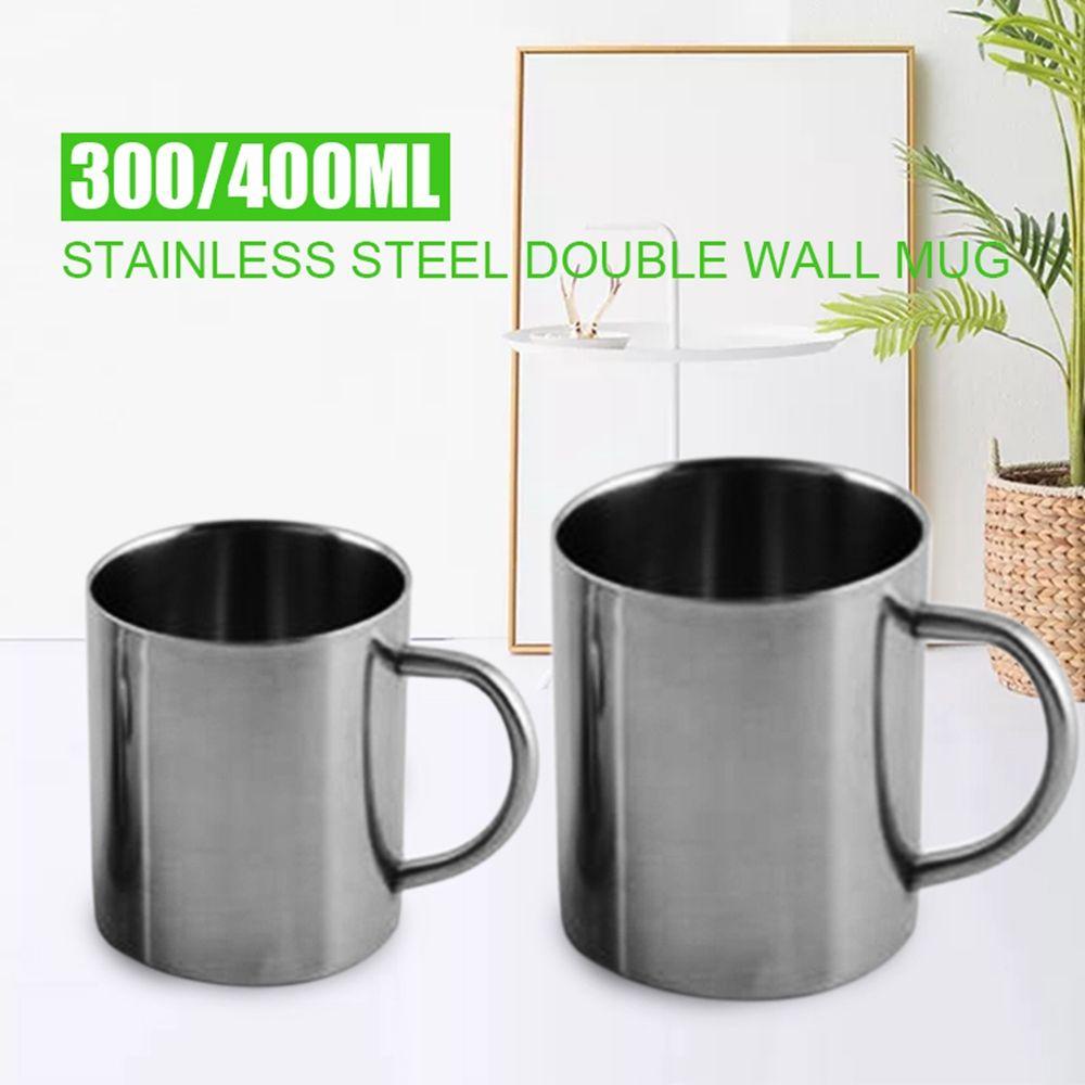 [Elegan] Cangkir Teh 220ml Anti Panas Portable Stainless Steel Dengan Pegangan silver Mug Cangkir