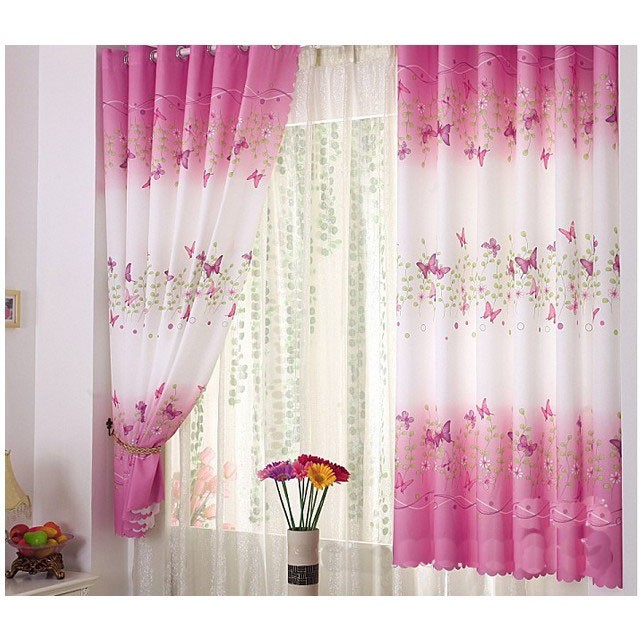 TGB Tirai Pintu  dan Jendela Poliyester Pink Butterfly 