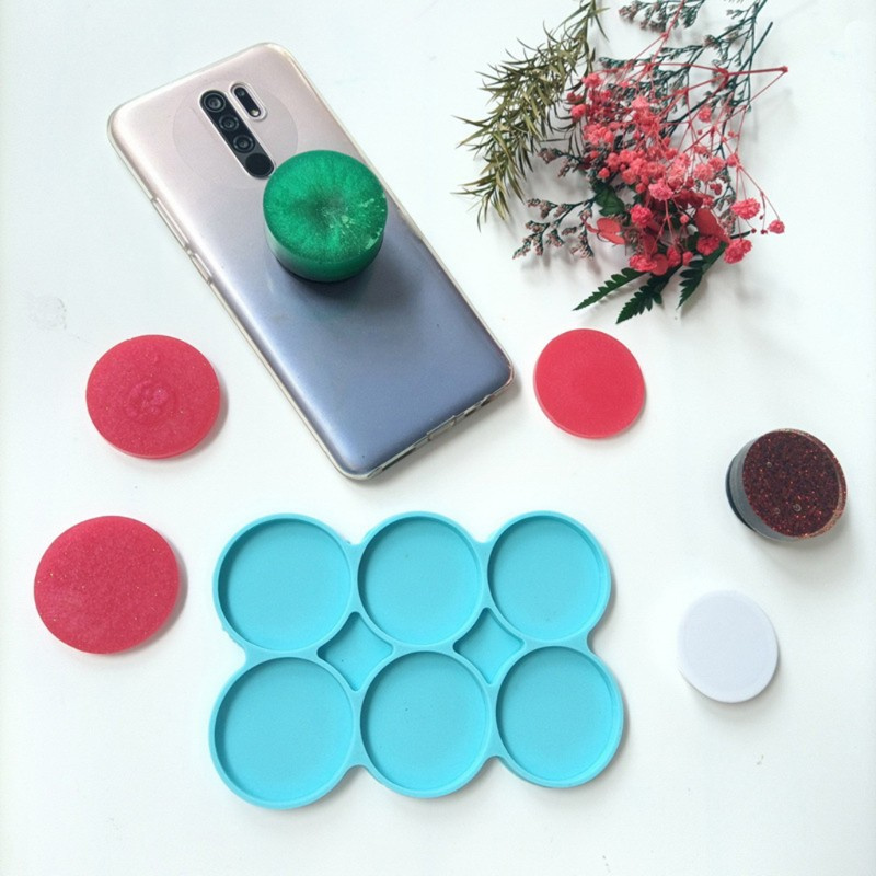 Glitter Round Coaster Resin Epoxy Silicone Molds 6-Bundle Disc Circle Tray with Hole Jewelry Casting Necklace Pendant Keychain Charms Non-Stick DIY Molds