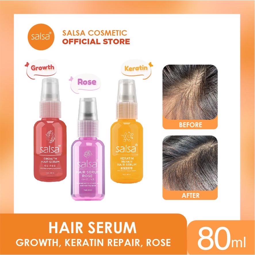 SALSA Growth Hair Serum Indonesia / Serum Rambut 80ml / With Panax Gingseng Root Extract / Perawatan Rontok Rapuh Rusak Patah Menguatkan Akar / Treatment Vitamin / Keratin Repair Rose / Skincare Hair Care Shampoo Conditioner Parfum Spray Mask / Face Paket