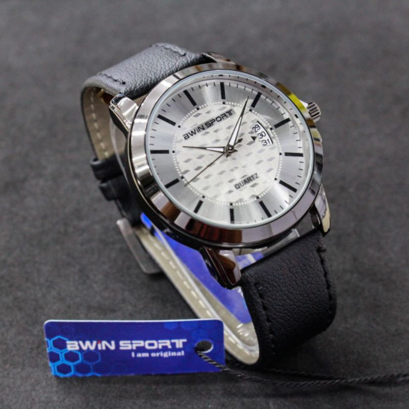 JAM TANGAN PRIA BWIN SPORT B630 ORIGINAL TANGGAL FUNGSI TALI KULIT
