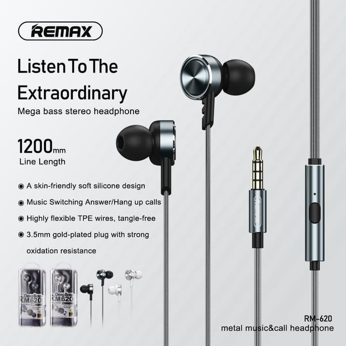 HEADSET REMAX DEEP BASS STEREO EARPHONE RM-620 ORI