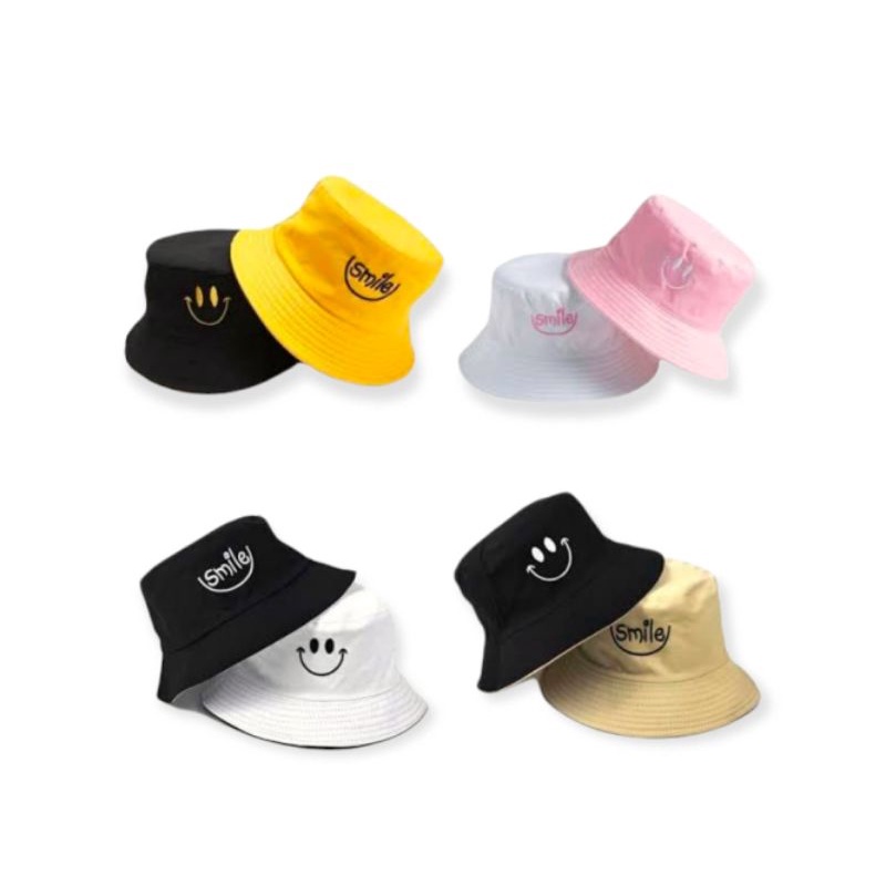 Backet Hats Pria Wanita Korea Topi Backet Smile Bolak Balik Topi Backet Rimba Rempel Termurah