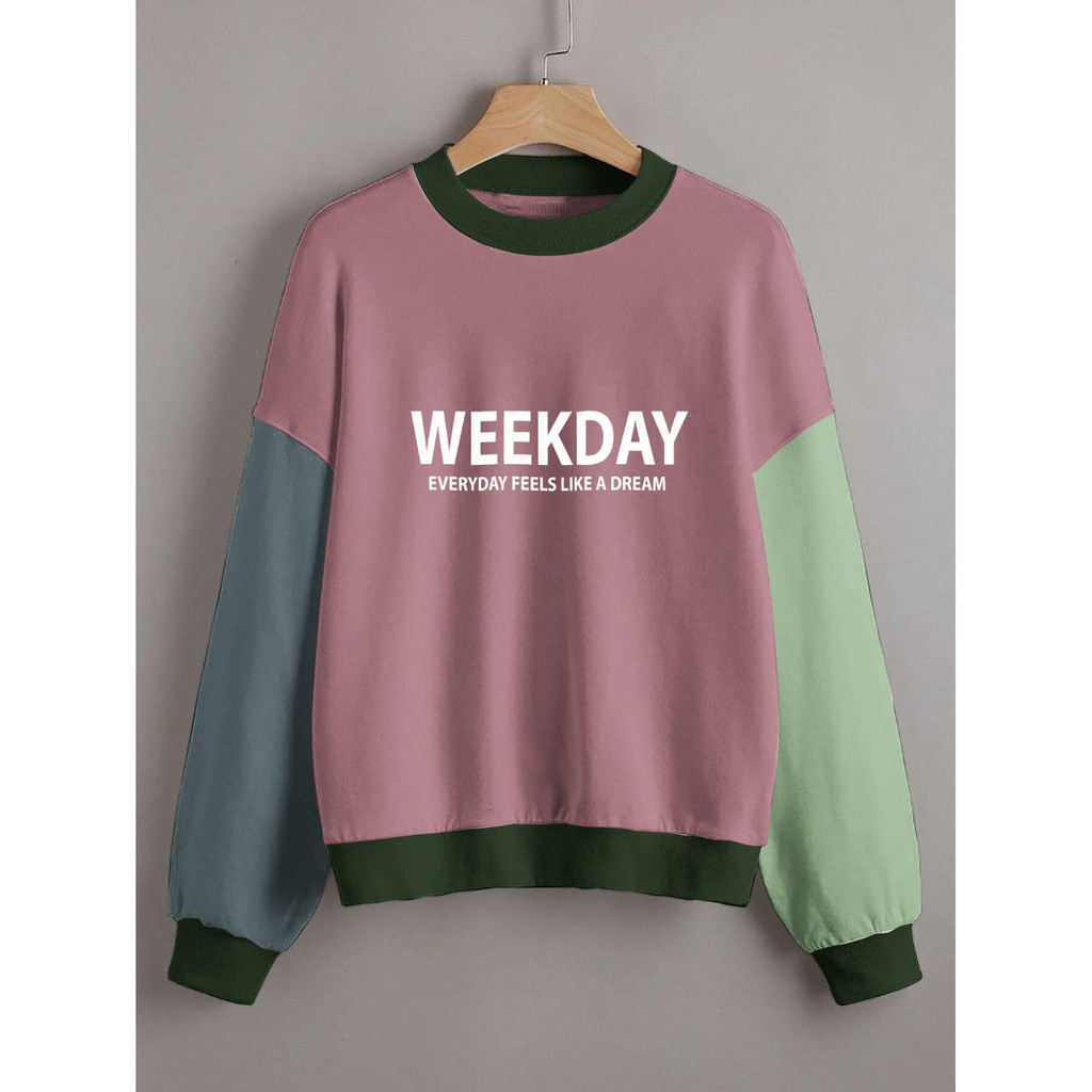 BEFAST - ZEC OOTD Wanita Sweater VIVIAN / Sweater Oversize Weekday Combi / Sweater Combinasi Warna / Sweater Motif / Sweater Keluaran Terbaru 2021 / Sweater Model Wanita Korean