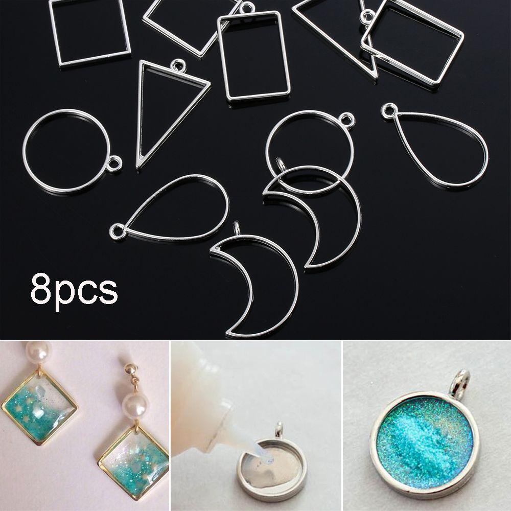 Lily 8Pcs Liontin Bingkai Kalung Fashion Membuat Perhiasan Bulat Cabochon Geometris