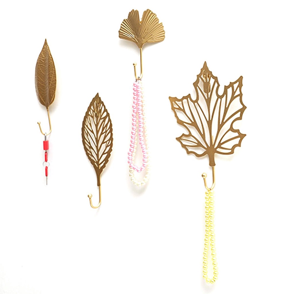 [Elegan] Gantungan Dinding Hemat Ruang Dekorasi Daun Rumah Nordic Keys Organizer Golden Leaves Hanging Hooks