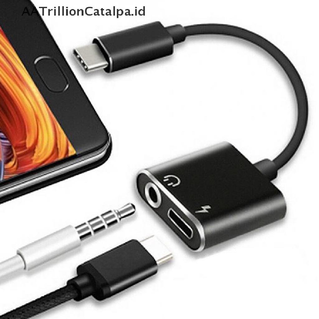 Aatrillioncatalpa Adapter Charger Headphone 2 in 1 Tipe-C Ke Jack Audio Aux 3.5mm