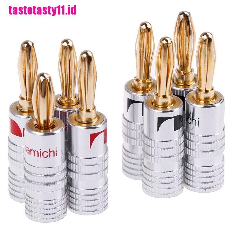【TTID】4pcs 2pairs 24K Gold Plated Speaker banana plug Audio Jack connector