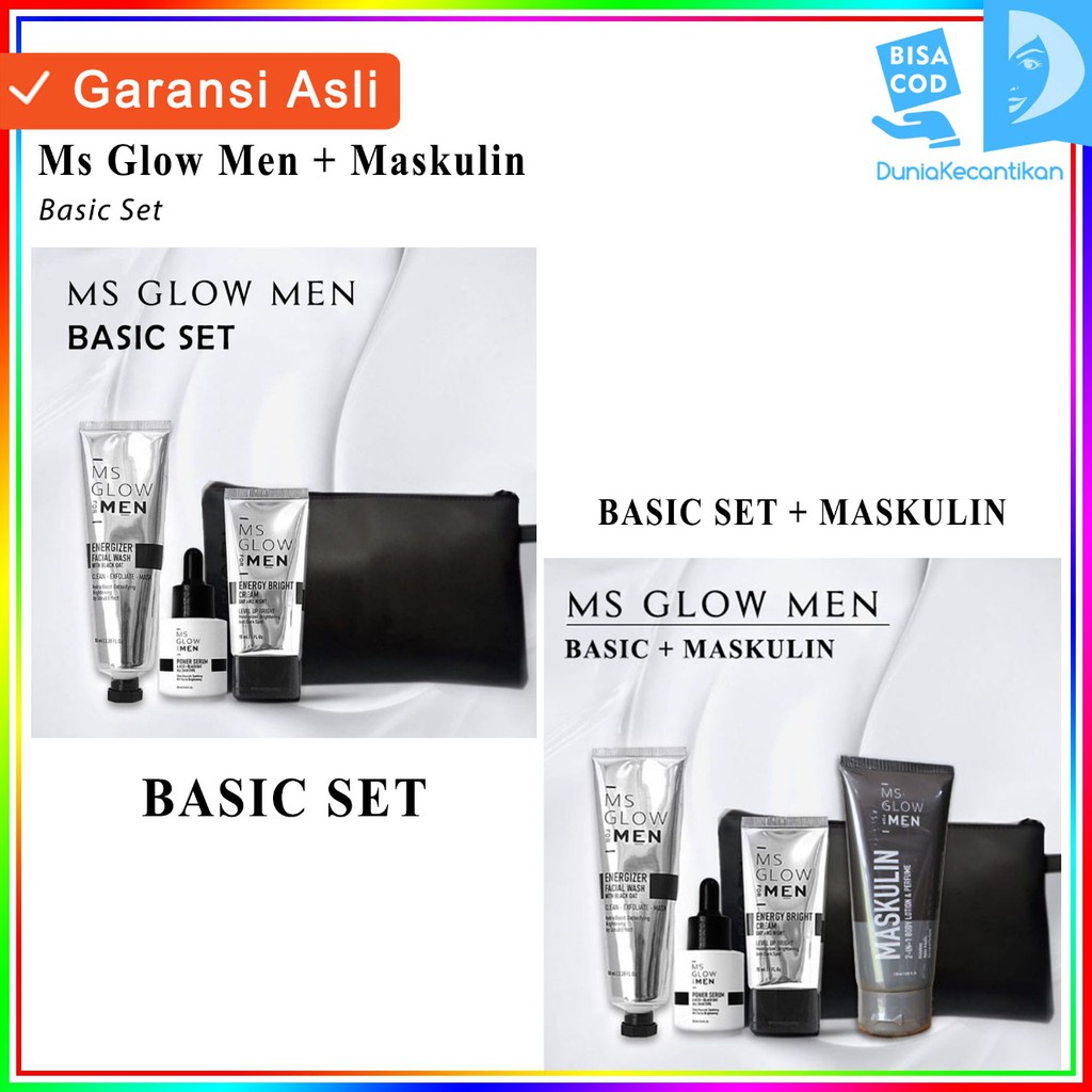 Ms Glow Men Paket Basic Complete / Ms Glow For Men Original free pouch / Skincare Pria Paket Perawatan Wajah MsGlow Men