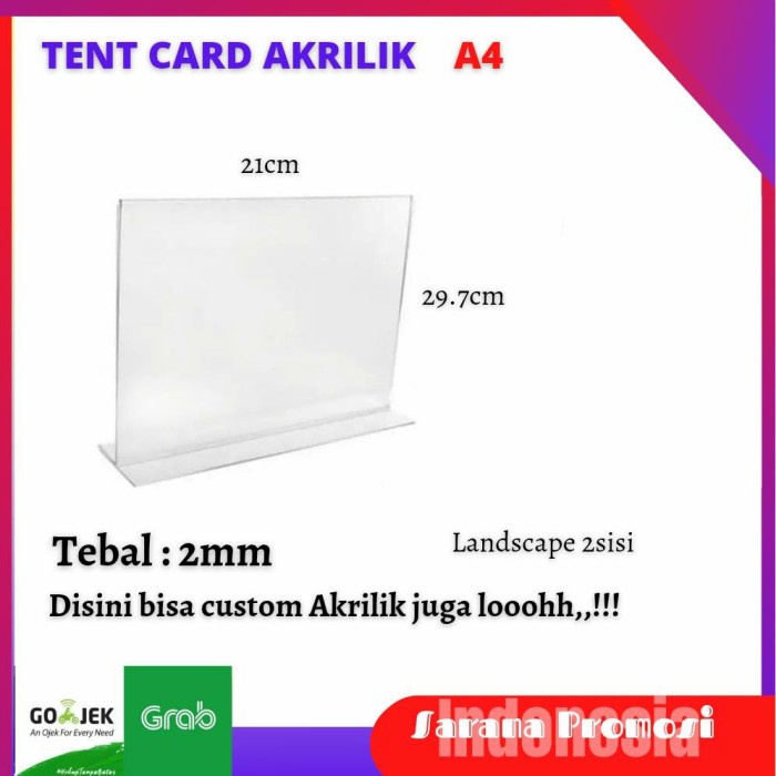 

Terlaris Acrilik /Tend Card Holder / Tend Card Disply/ Advertising -Termurah-A4 Trendi