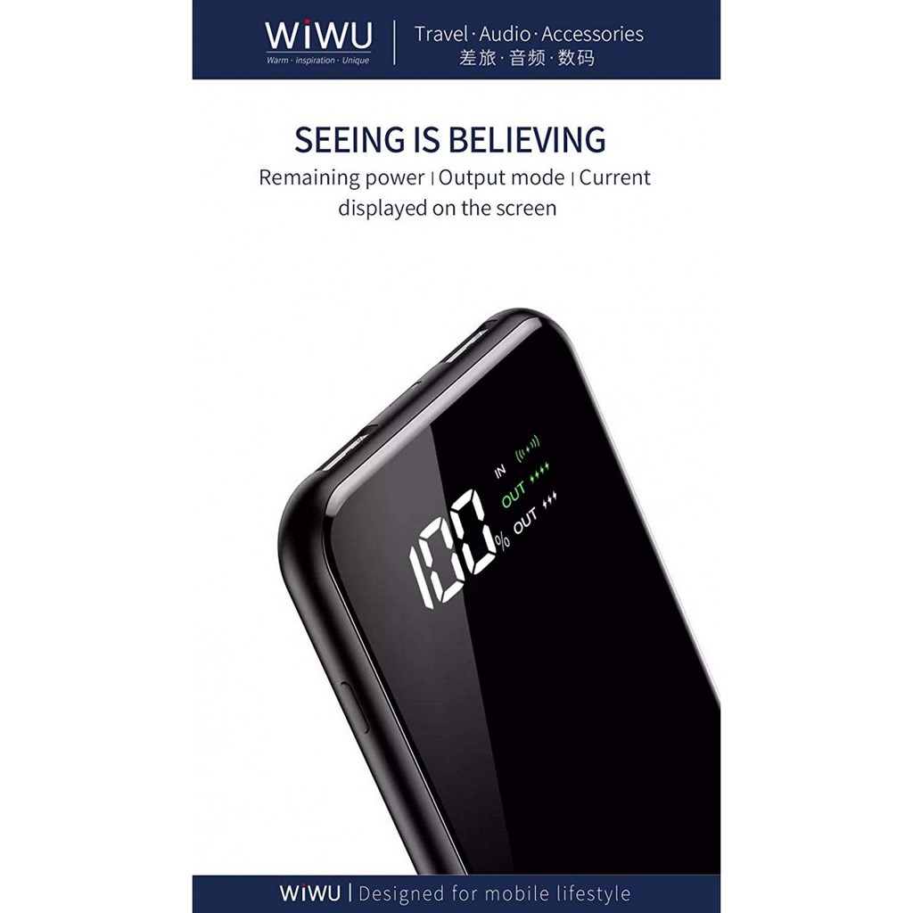 WIWU POWER FLASH W1 - 8000mAh Powerbank with Wireless Charging