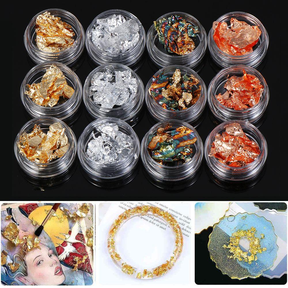 Solighter 12PCS Gold Leaf Flake DIY Kerajinan Sequin Jewelry Making Alat Penyepuhan Dekorasi Mengisi Bahan Resin Cetakan Tambalan