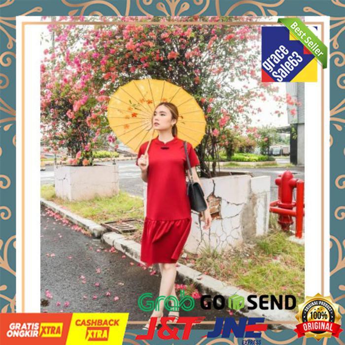 Ap0100 Dress Wanita Chongsam Imlek Scuba Big Size Jumbo Murah