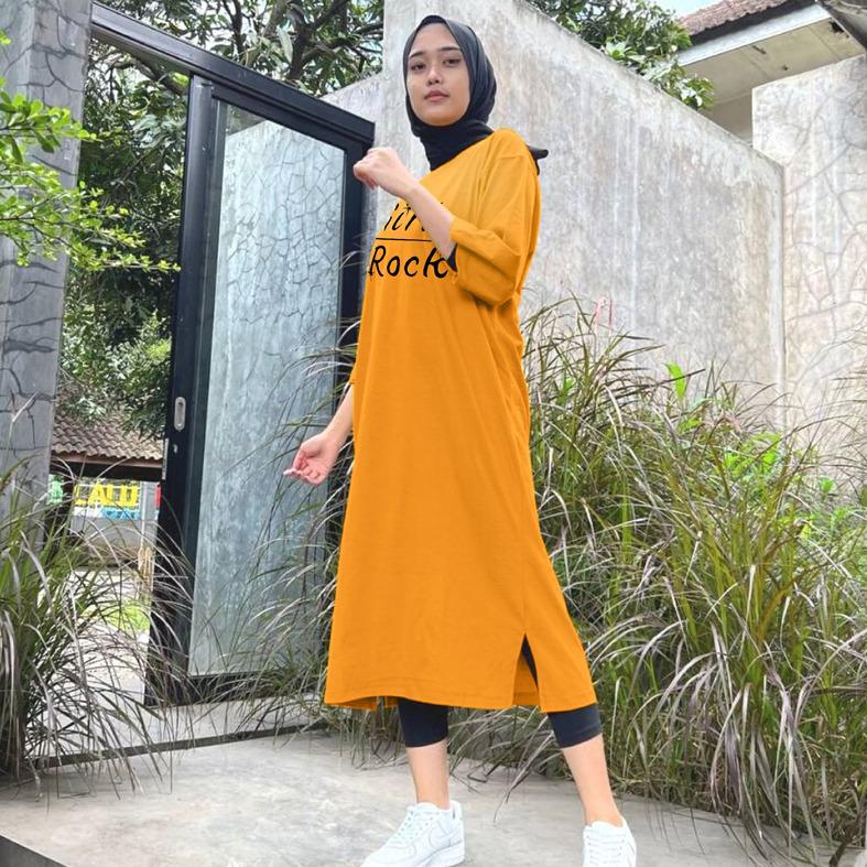 Baju Dress Oversize Tunik Premium GIRLS ROCK Oversized Dress Tshirt polos