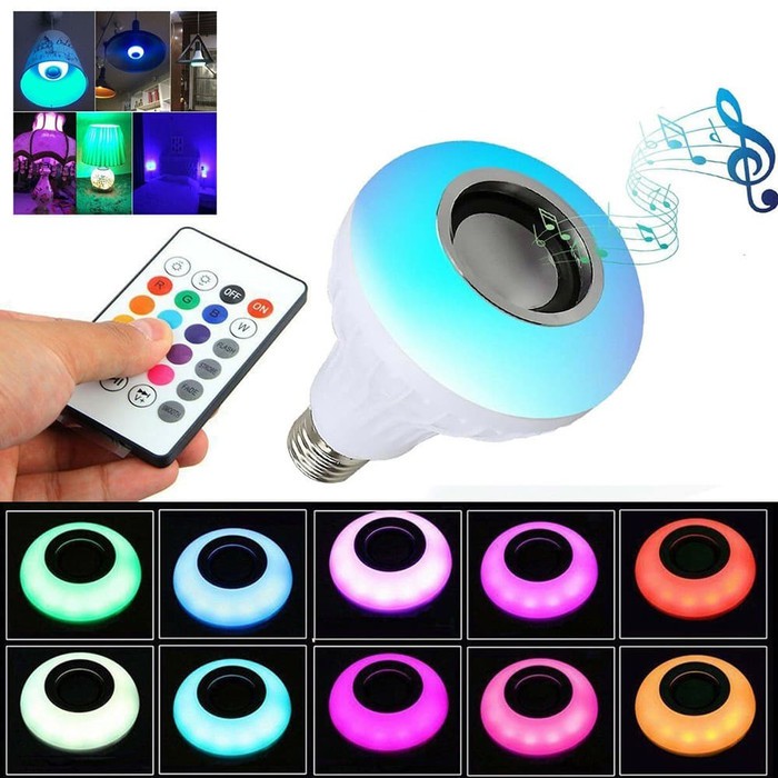 MUSIC SPEAKER BLUETOOTH LAMPU LED 12W RGB COLOR BULB BOHLAM E27 REMOTE