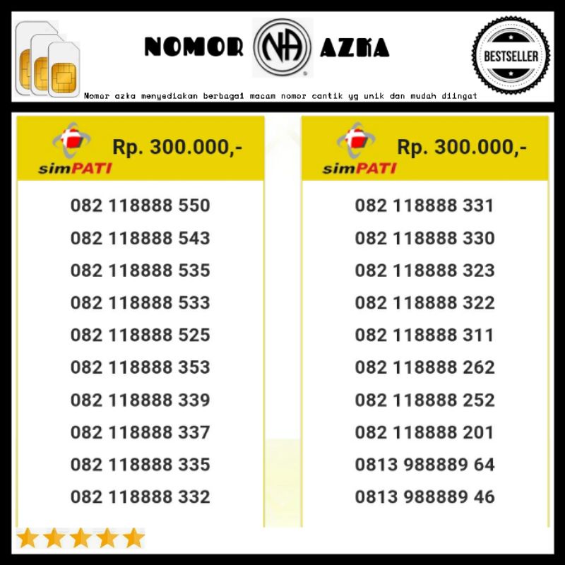 Nomer Cantik Simpati Seri Kuartet 8888-0822 98888 509 Rapi Bsm02