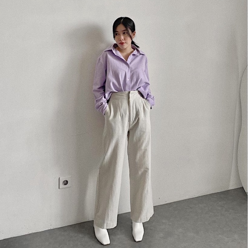 Melissa Kulot - Celana Kulot Linen Crinkle Highwaist- Cullote Pants | Wide Leg Cullotes | Celana Kulot Wanita