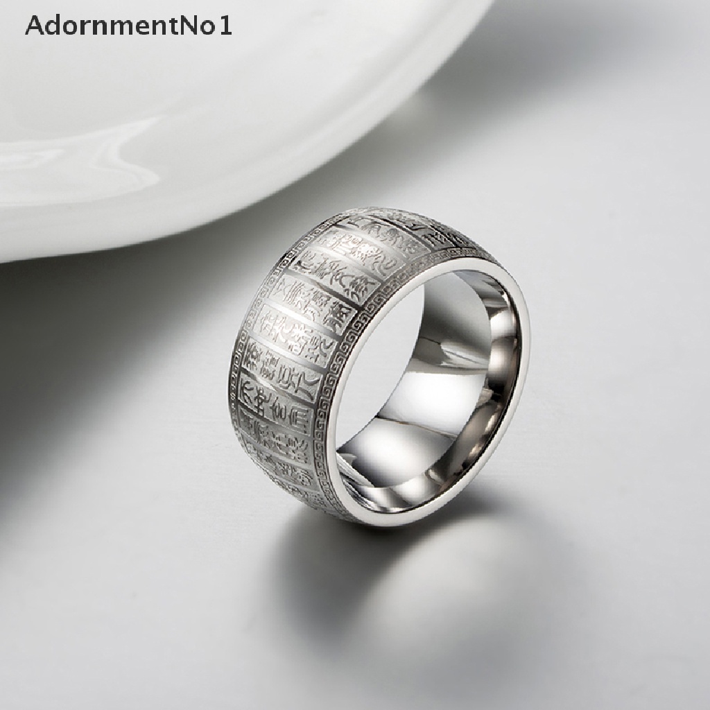 (AdornmentNo1) Cincin Titanium steel Lebar 11mm Motif Mantra Cina Untuk Pria