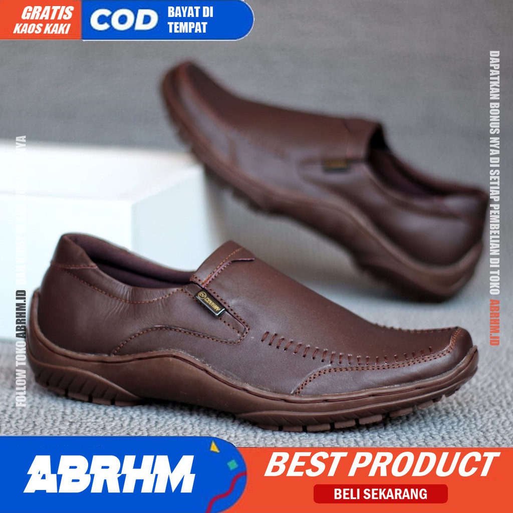 VERDIC Sepatu Casual Slip On Pria Kulit Asli Pantofel Kerja Kantor Kondangan Sepatu Kasual Cowo / Cowok Anti Slip Orignal Gaya Keren Kekinian Murah Terlaris