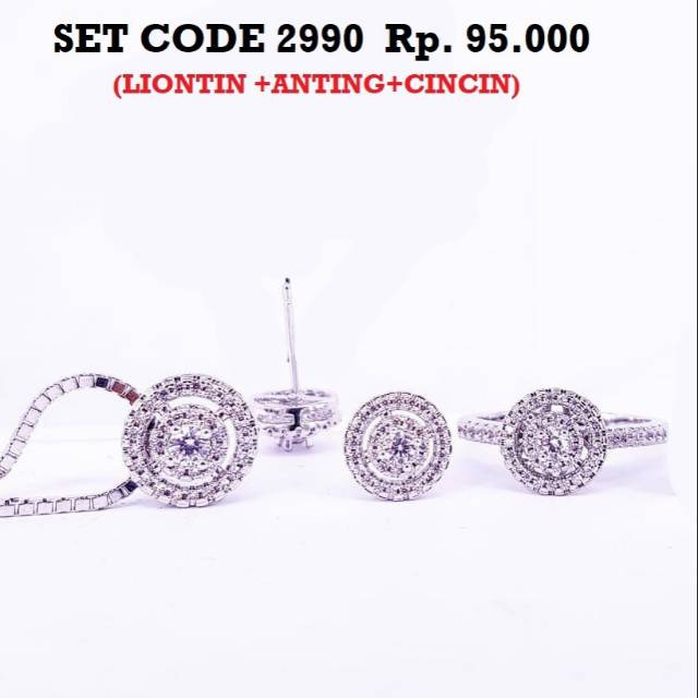 Set Perhiasan Aksesoris Code 2990 Rhodium lapis emas 18 karat