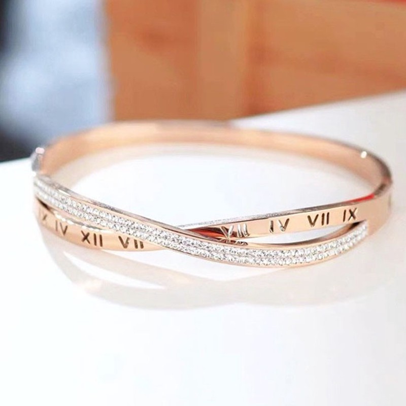 AZ033 Gelang Wanita Diamond Titanium premium Lapis Rose Gold 18K Anti Karat-5