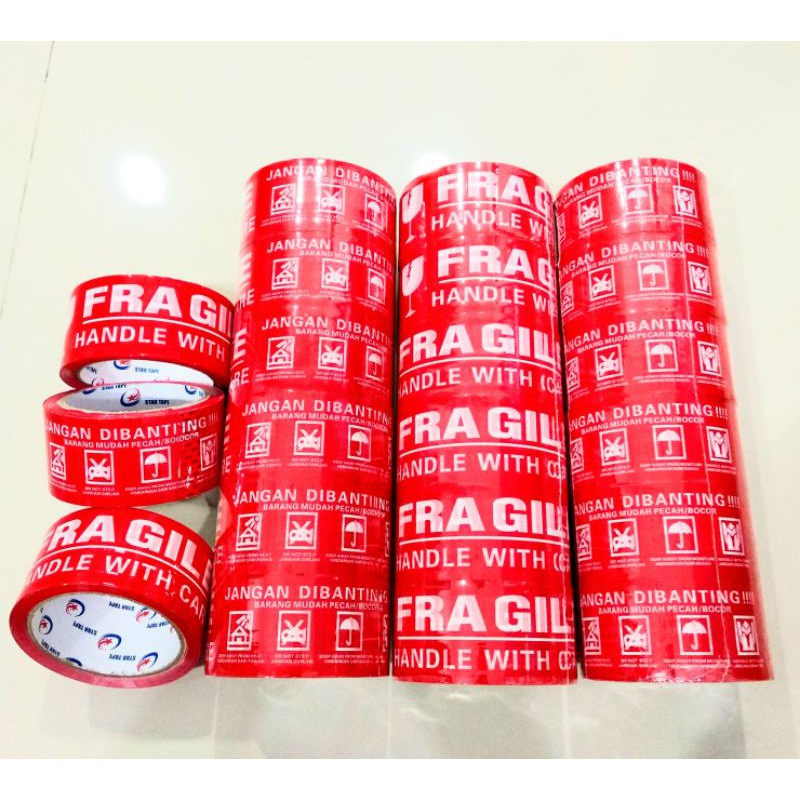 Lakban Fragile Merah Jangan dibanting (100yard x 48mm)