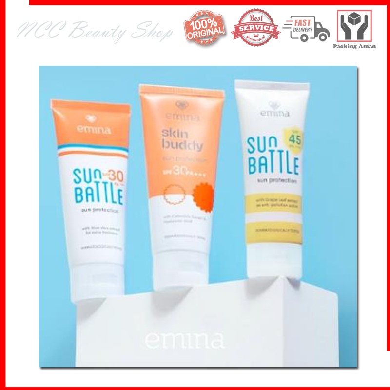 * NCC * Emina Sun Screen Protection Sun Battle Sunscreen SPF30 PA+++  dan SPF45 Sunbattle Skin Buddy