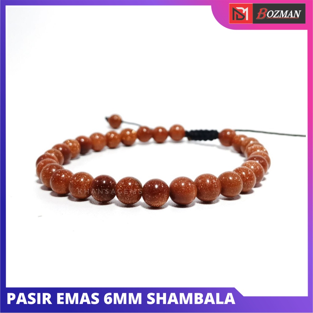 Gelang Batu Pasir Emas Aneka Diameter 6mm 8mm 10mm Model Shambala dan Elastis