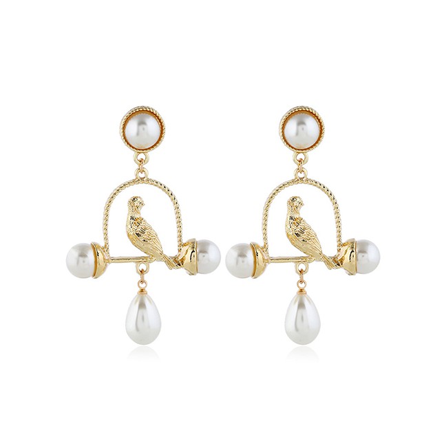 LRC Anting Tusuk Fashion Gold Brass Bird Earrings F40659