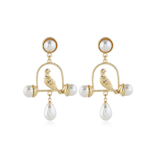 LRC Anting Tusuk Fashion Gold Brass Bird Earrings F40659