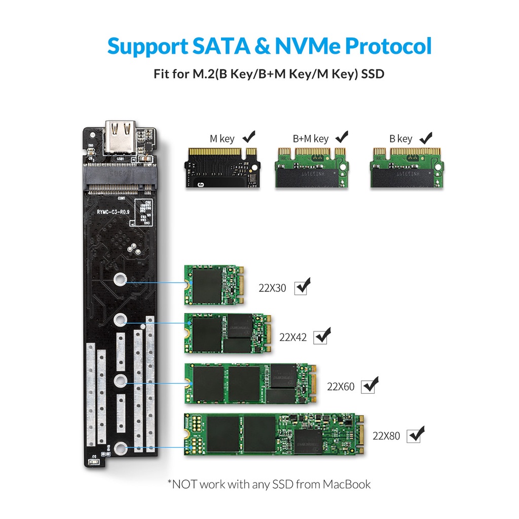 Orico Casing Hardisk NVME SSD M.2 Ke USB Tipe C M2 SSD Transparan Untuk NVME PCIE NGFF SATA M / B Key