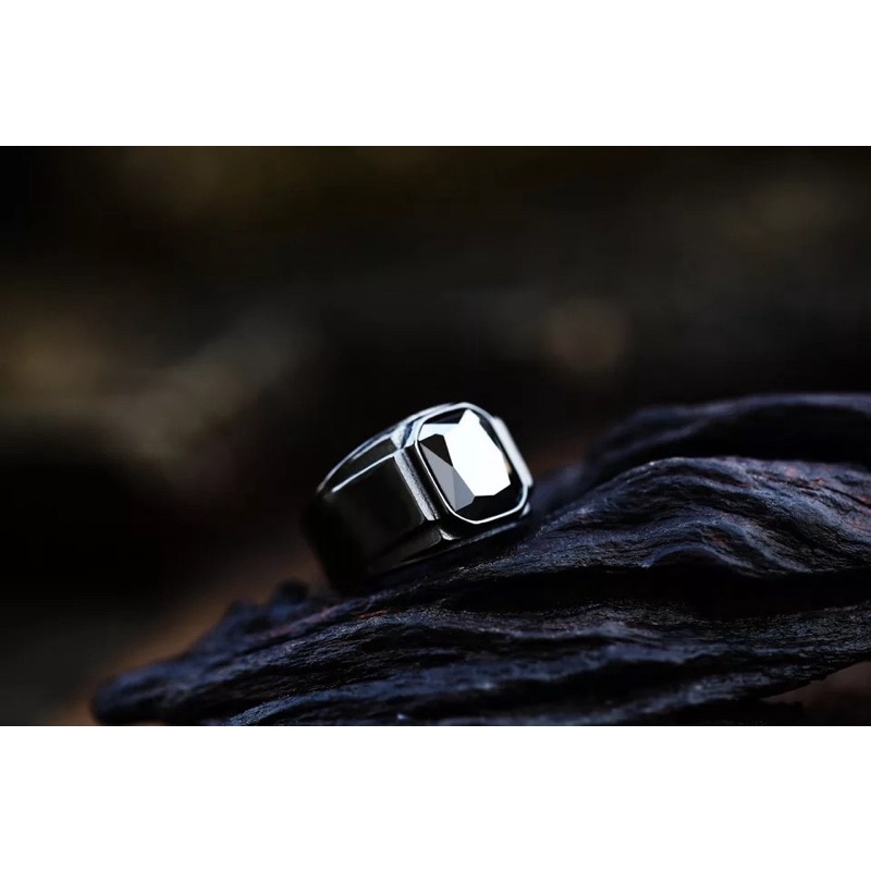 Cincin Pria Titanium All Black Onyx Hitam Pekat Tahan Luntur dan Karat Premium Quality