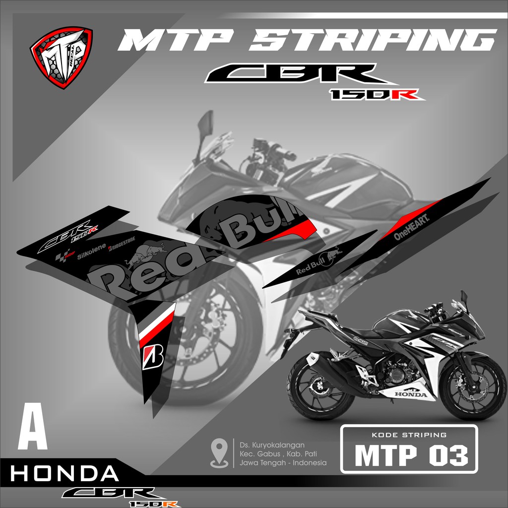 (ANTI LUNTUR)Stiker Striping CBR 150 R Sticker Variasi Lis Motor CBR keren Semi Full Desain Red Bull