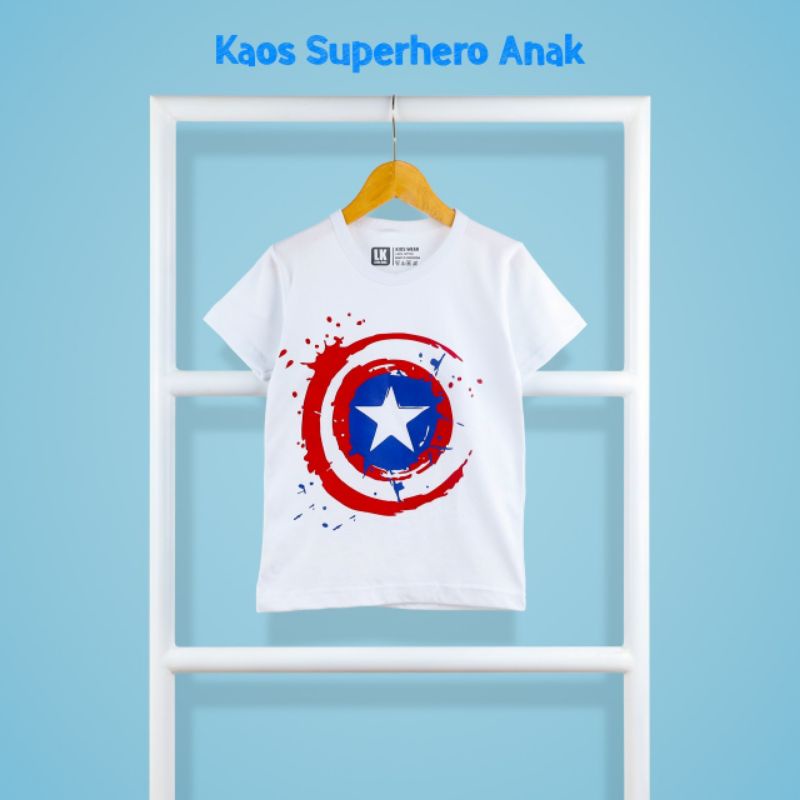 Obral Kaos  putih Anak Captain America 1-6 Tahun