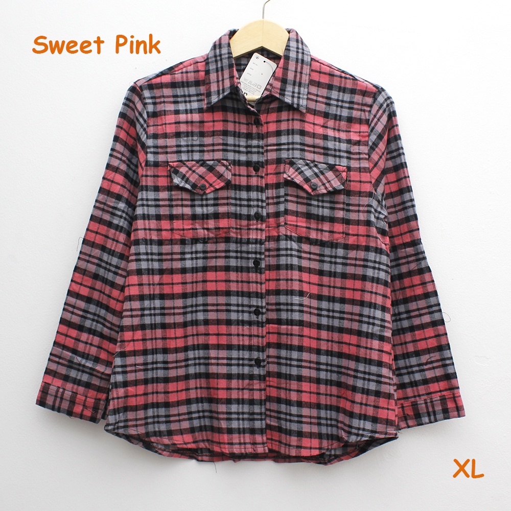 𝑱𝒂𝒌𝒂𝒓𝒕𝒂𝑭𝒂𝒔𝒉𝒊𝒐𝒏 kemeja flanel cewek XL basic kotak lengan panjang big size tartan shirt top