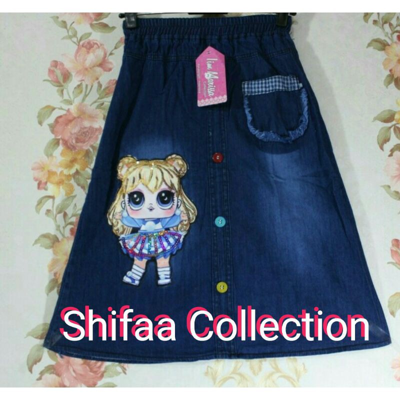 Rok Jeans / Rok Anak Perempuan / Rok Panjang Anak Perempuan / Rok Anak Motip Karekter Boneka LED Size 1.2.3