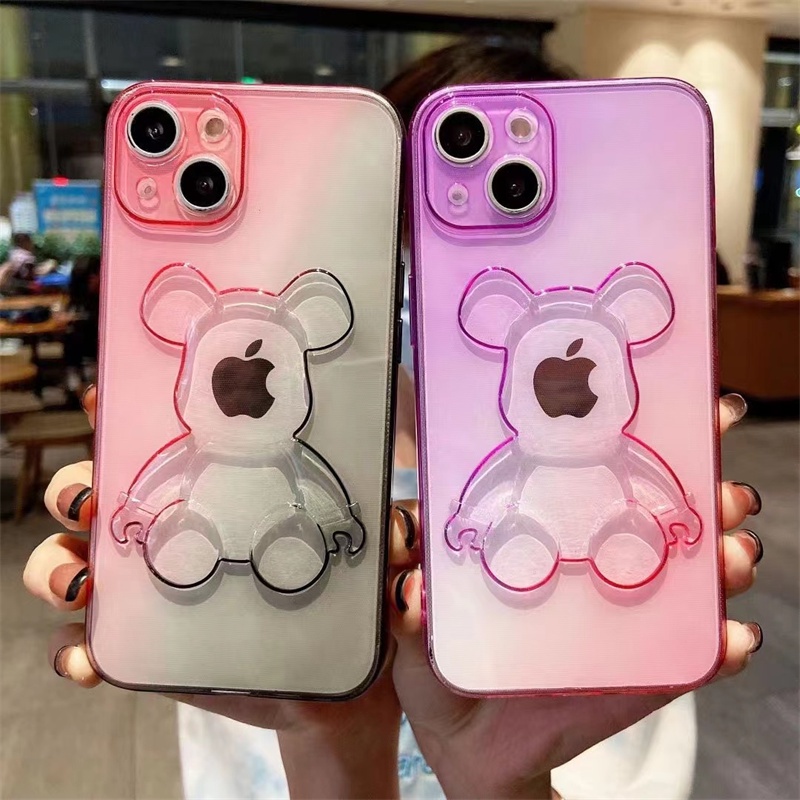 Soft Case Pelindung Motif Beruang Warna Gradasi Transparan Anti Jatuh Untuk Iphone 13 12 11 Pro Max Xs Max Xr 7 8 Plus Se2020