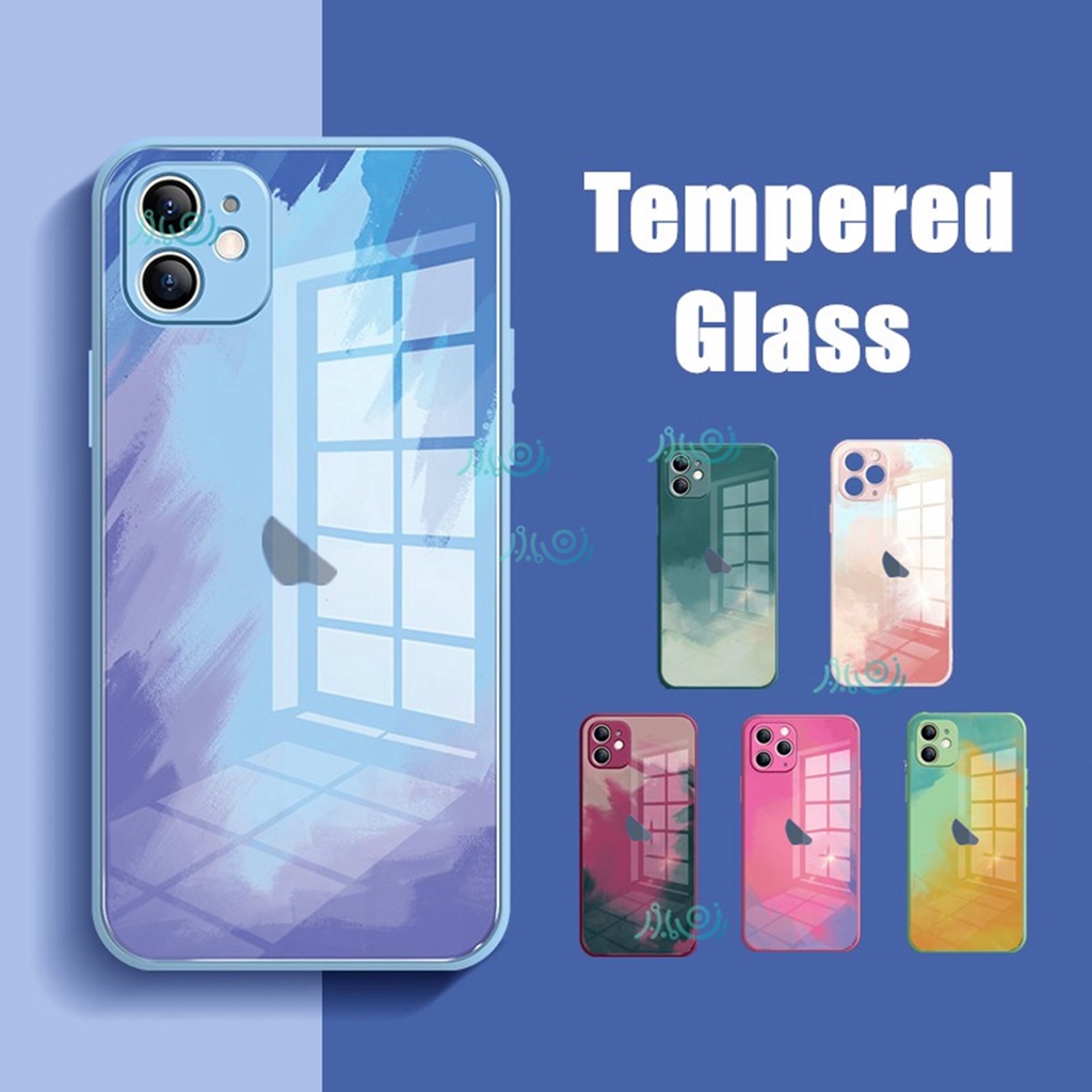 Case Tempered Glass Motif Cat Air Untuk Iphone 11 12 Pro Max 6 6s + 7 8 Plus Se 2020 X Xs Max Xr 11 Pro Max 12 Mini