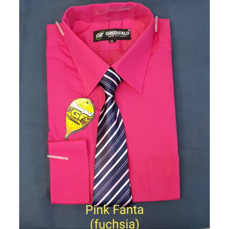 KEMEJA PRIA GREENFALO POLOS LENGAN PANJANG WARNA PINK FANTA